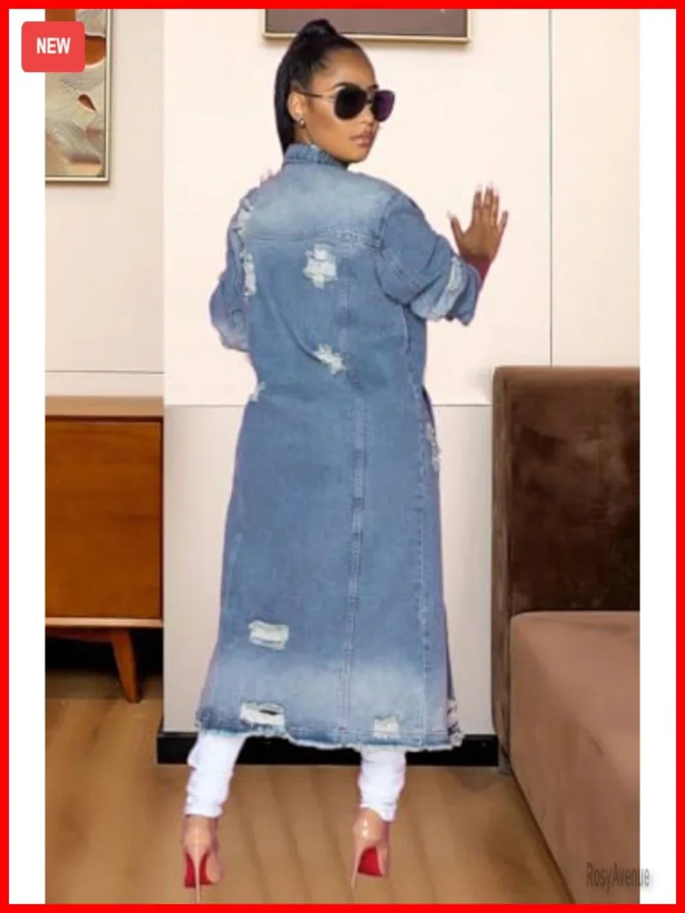 Ripped Holes Maxi Long Denim Jacket Trench Coat Spring Fashion